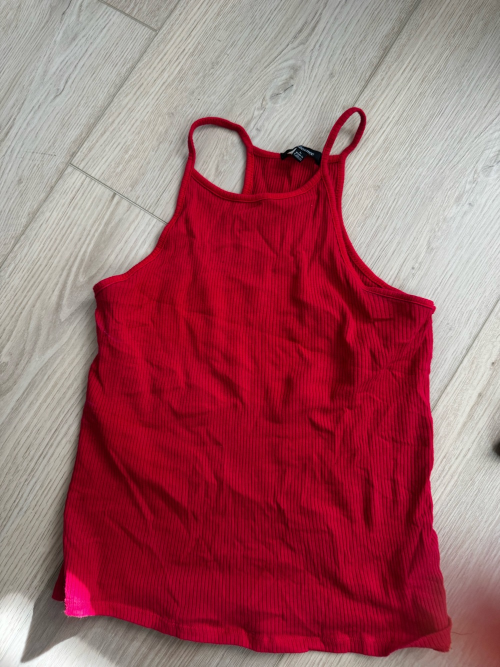 Ambiance Red Ribbed Tank Top with Thin Straps